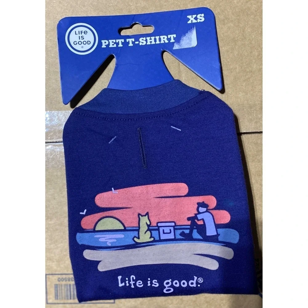 Life Is Good Dog Pet T-Shirt Navy Sunset Size XS, LG1261